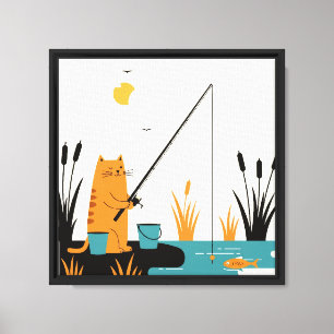 Impressão Em Tela Um gato pescando no riacho