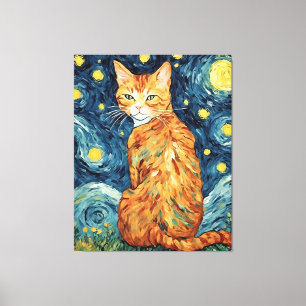 Impressão Em Tela Um Gato Tabby Gengibre em A Noite Estrelada