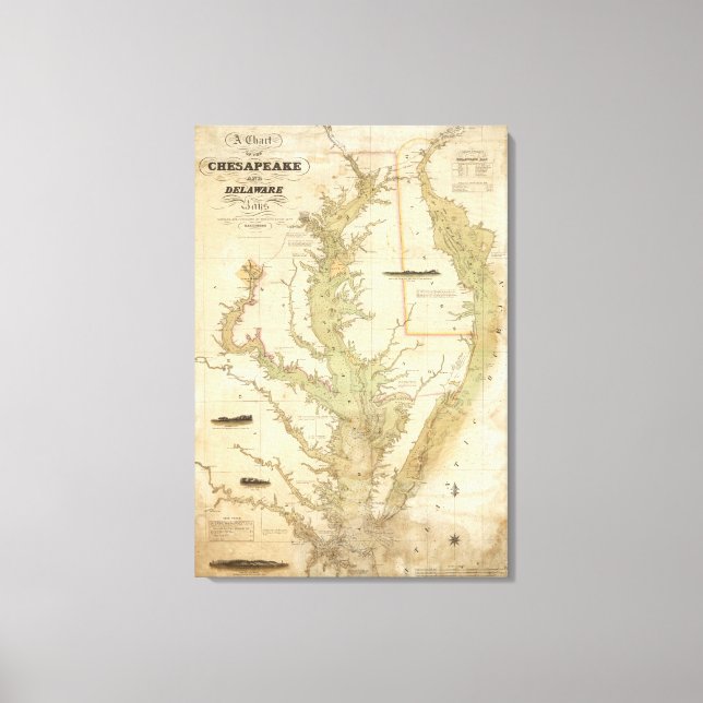 Impressão Em Tela Um Gráfico dos Baías Chesapeake e Delaware (Frente)