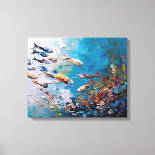 Impressão Em Tela um grupo de peixes nadando no oceano