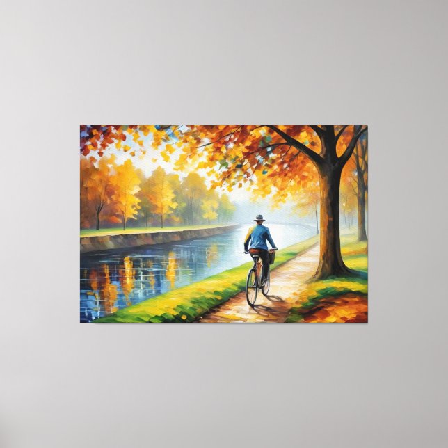 Impressão Em Tela um homem andando de bicicleta no caminho de um rio (Frente)