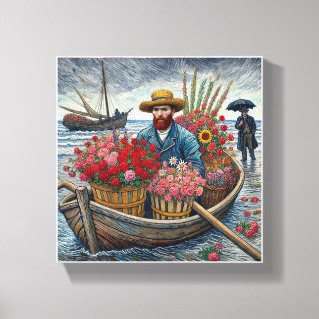 Impressão Em Tela Um homem num pequeno barco de madeira Van Gogh Art (Frente)