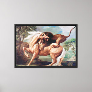 Impressão Em Tela Um Leão Atacando Uma Pintura De Cavalo-17620