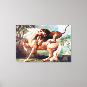 Impressão Em Tela Um Leão Atacando Uma Pintura De Cavalo-17620