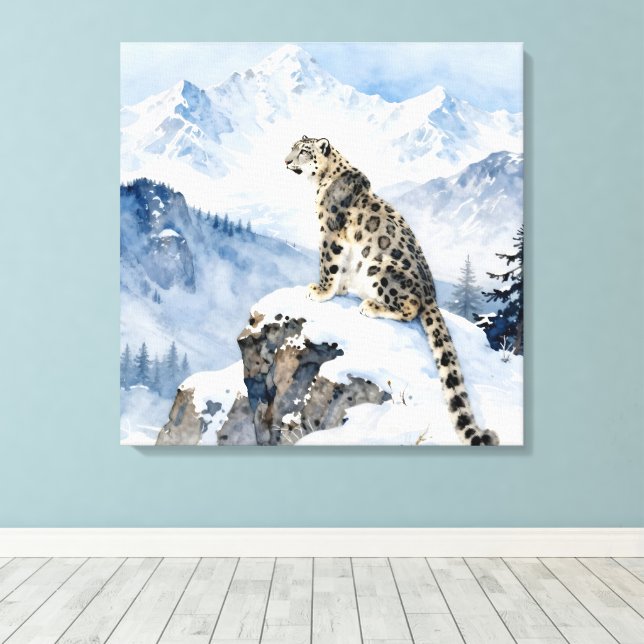 Impressão Em Tela Um Leopardo da Neve no Pico Nevado (Insitu(piso de madeira))