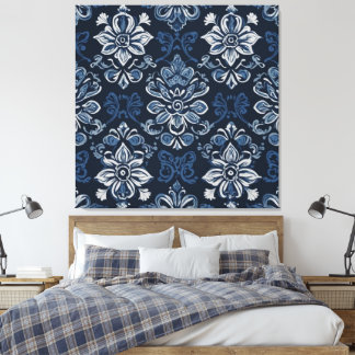 Impressão Em Tela um padrão floral azul e branco