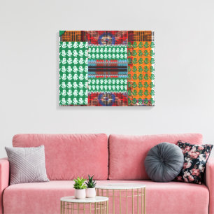 Impressão Em Tela um padrão verde e preto com uma árvore no meio