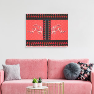 Impressão Em Tela um padrão vermelho e preto com flores