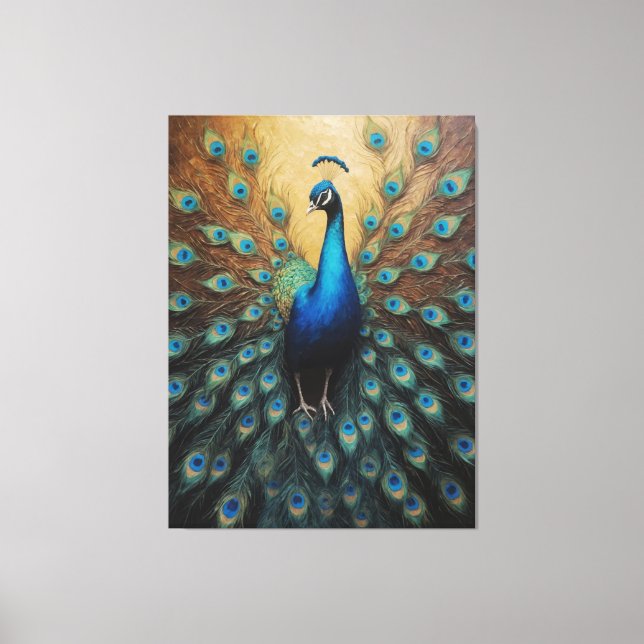 Impressão Em Tela um pavão com as penas da cauda espalhadas (Frente)