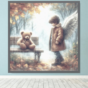 Impressão Em Tela Um pequeno Angel Boy e Teddy Bear