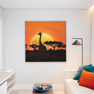 Impressão Em Tela Um Sol Incrível No Banco De Serengeti. Uma Girafa