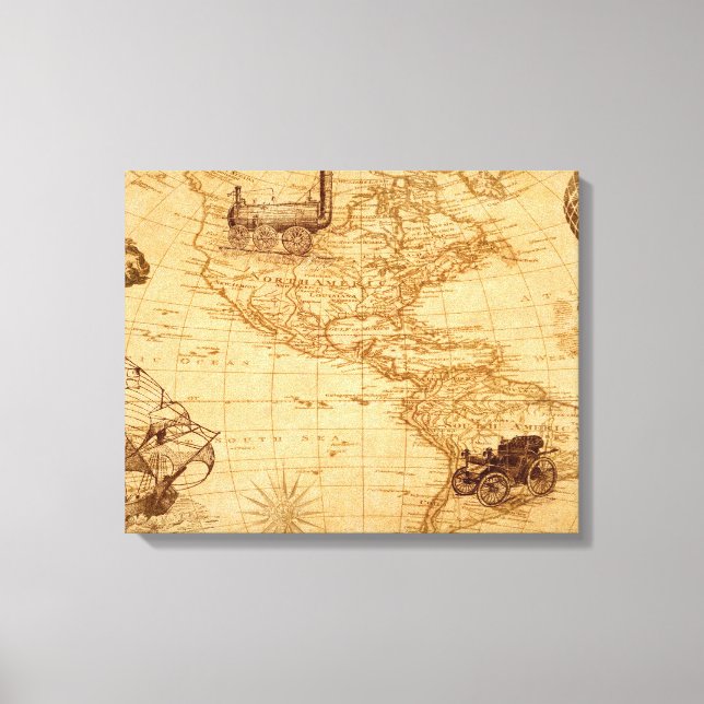 Impressão Em Tela Um velho mapa da América (Frente)