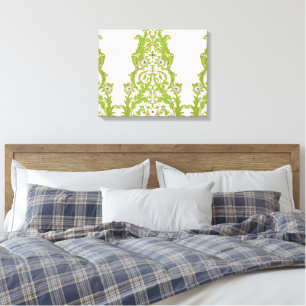 Impressão Em Tela um wallpaper verde e branco com designs de ornamen