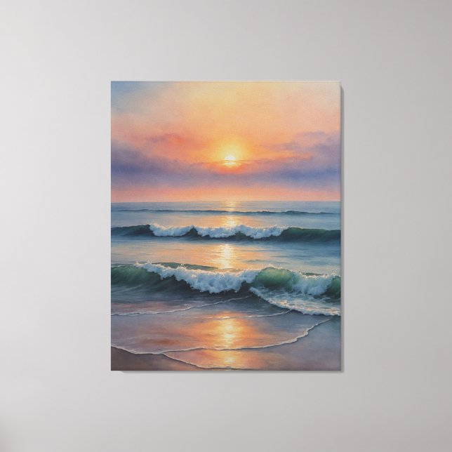 Impressão Em Tela uma aquarela de ondas numa praia (Frente)