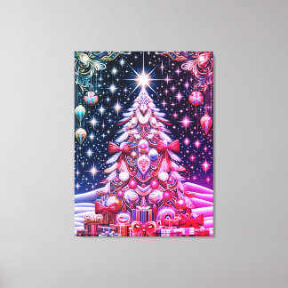 Impressão Em Tela Uma Árvore de Natal Vermelha, Branca e Azul sob um