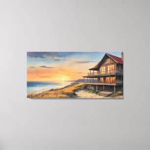 Impressão Em Tela uma casa na pintura de praia