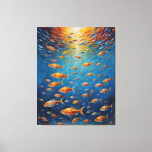 Impressão Em Tela uma escola de peixes nadando na água