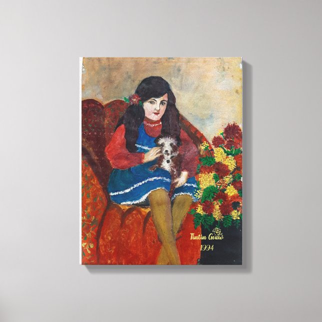 Impressão Em Tela uma garota com seu cachorro (Frente)