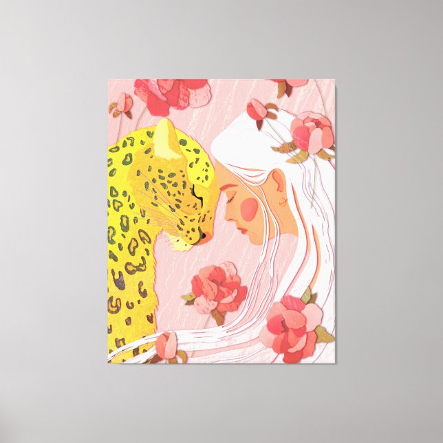 Impressão Em Tela uma garota com um leopardo. (Frente)