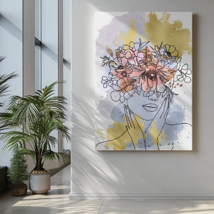 Impressão Em Tela Uma linha com a cara de uma coroa com flores escon