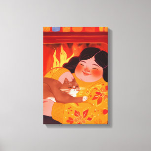 Impressão Em Tela Uma mulher e seu gato