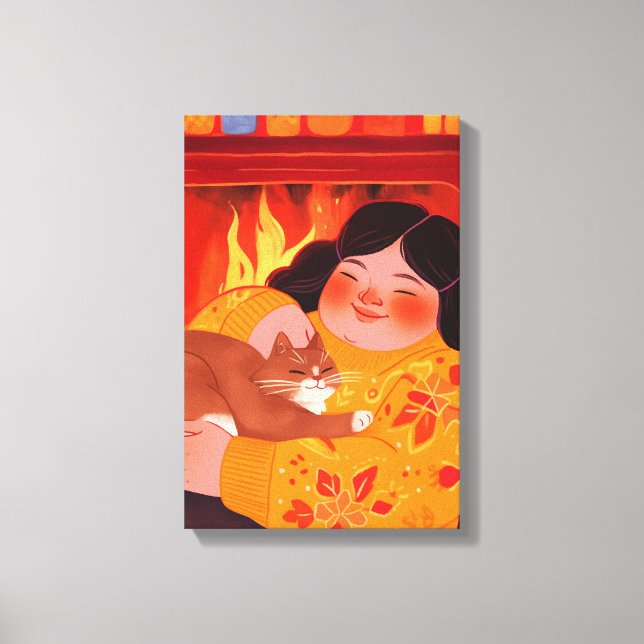 Impressão Em Tela Uma mulher e seu gato (Frente)