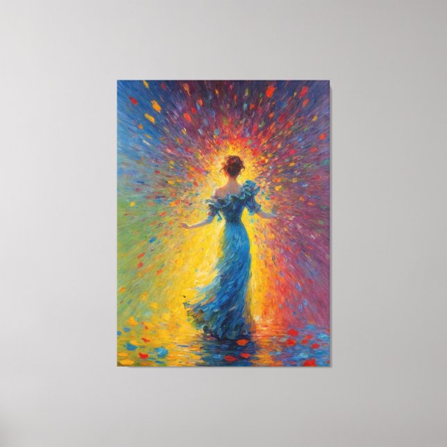 Impressão Em Tela uma pintura de mulher num vestido azul (Frente)