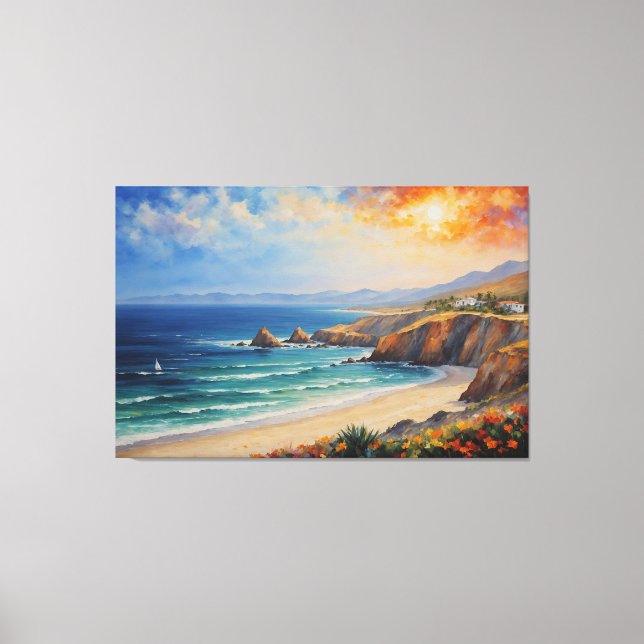 Impressão Em Tela uma pintura de praia e oceano (Frente)