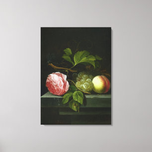 Impressão Em Tela Uma vida imóvel com um rosa, as uvas e o pêssego