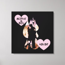 Impressão Em Tela Under Umbrella: Romantic Couple Kissing in Rain