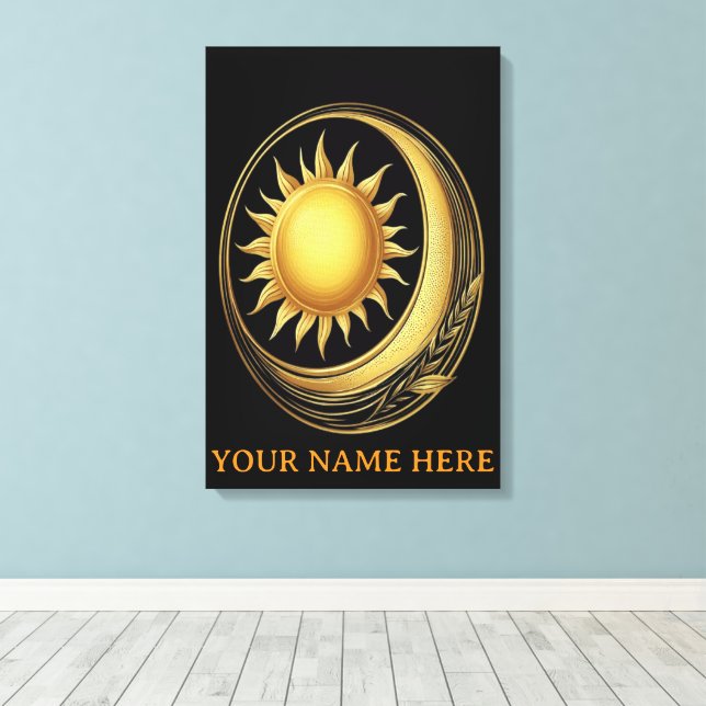 Impressão Em Tela União Celestial Estrela Dourada e Flora Lunar (Insitu(piso de madeira))