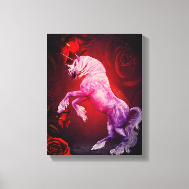 Impressão Em Tela Unicórnio E Rosas vermelhas Fantasy Horse Art (Frente)