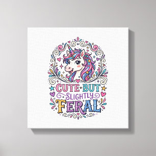 Impressão Em Tela Unicórnio Fofo mas Ligeiramente Feral Fundo Branco