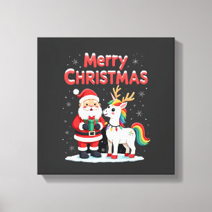 Impressão Em Tela Unicórnio Natal Fofo Papai Noel em Camiseta de Nat