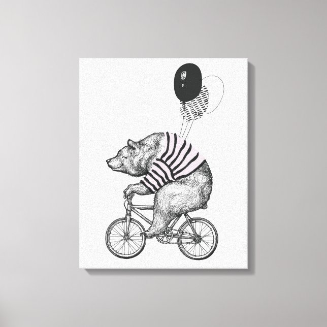 Impressão Em Tela Urso Bicicleta de Balão (Frente)