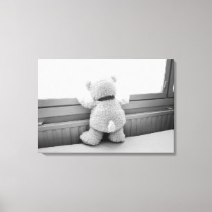 Impressão Em Tela Urso Branco Bonito Olhando para Fora da Janela
