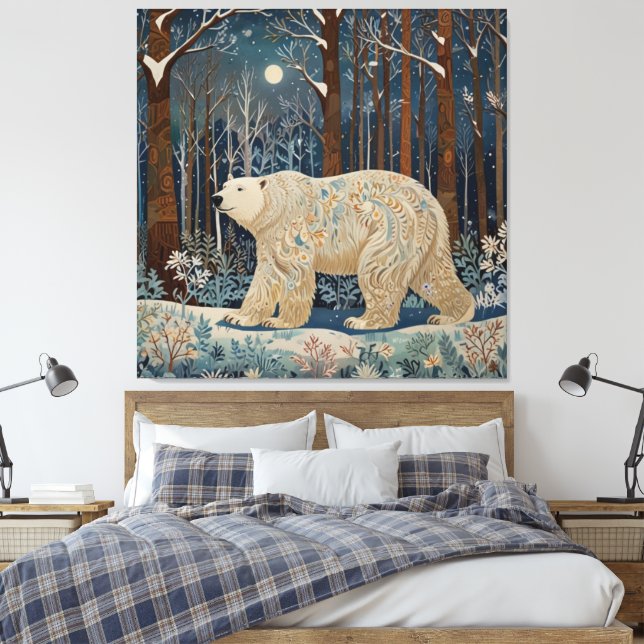 Impressão Em Tela Urso branco retrógrado boho floresta de inverno (Insitu(Quarto))