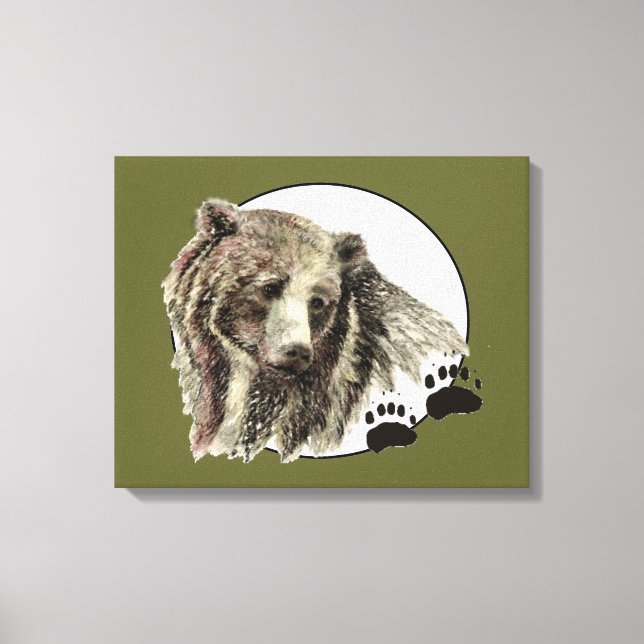 Impressão Em Tela Urso de Aquarela Original com Rastreio Animal (Frente)