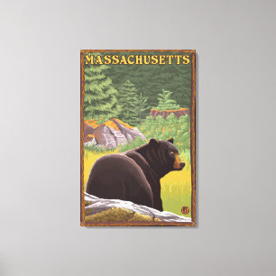 Impressão Em Tela Urso de MassachusettsBlack na floresta