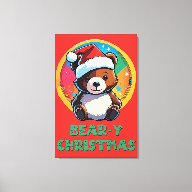 Impressão Em Tela Urso de Natal Bonito Adorável Kawaii Chibi (Frente)