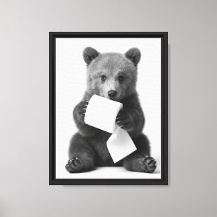 Impressão Em Tela Urso divertido minimalista segurando papel higiêni