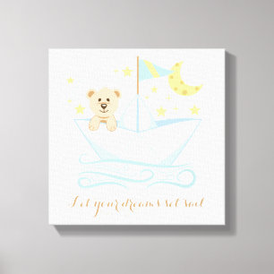 Impressão Em Tela Urso doce no berçário de papel do barco