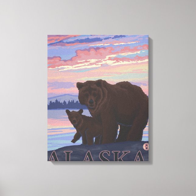 Impressão Em Tela Urso e Cub - Katmai, Alaska (Frente)