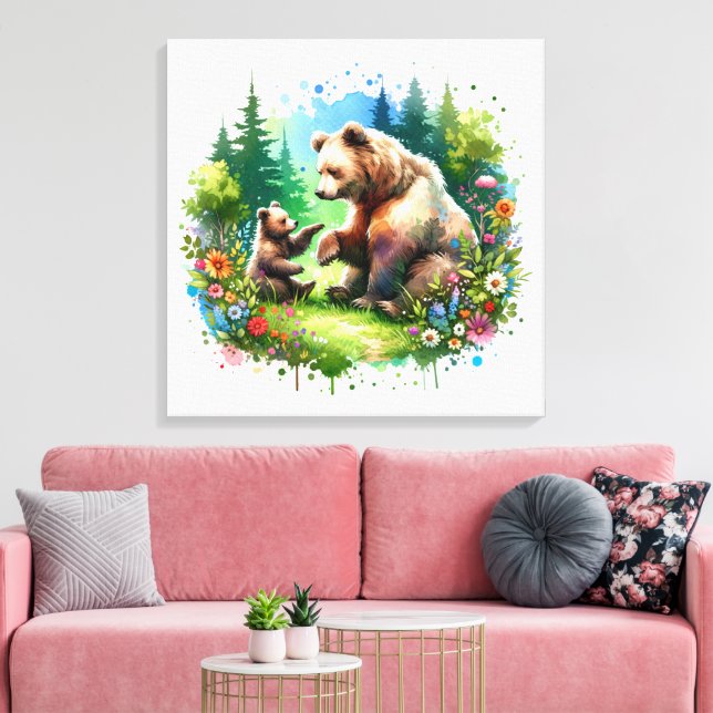 Impressão Em Tela Urso e Cubo de Aquarela Cócitos (Insitu(Sala de estar))