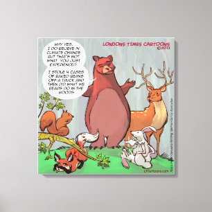 Impressão Em Tela Urso Engraçado no Cartoon de Mudanças Climáticas n