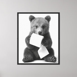 Impressão Em Tela Urso Fofo Segurando Papel Higiênico Minimalista En