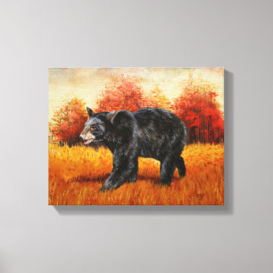 Impressão Em Tela Urso Negro na Floresta do outono