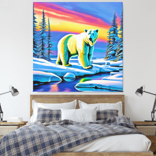 Impressão Em Tela Urso Polar de Neve Selvagem do Ártico