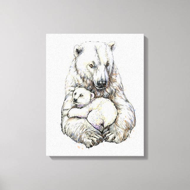 Impressão Em Tela Urso Polar E Filhote (Frente)