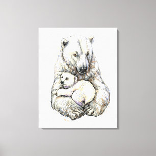 Impressão Em Tela Urso Polar E Filhote